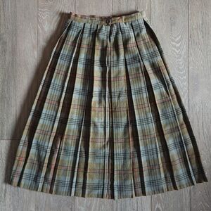 Vintage Wool Plaid Pleated Skirt